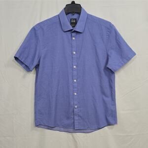 Jos. A. Bank Traveler Men's XL Blue Polka Dot Slim Short Sleeve Cotton Shirt